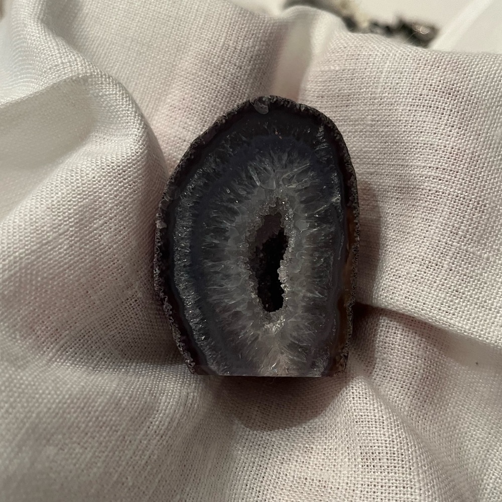 Natural Druzy Agate Geode Crystal Specimen Dark Gray Blue